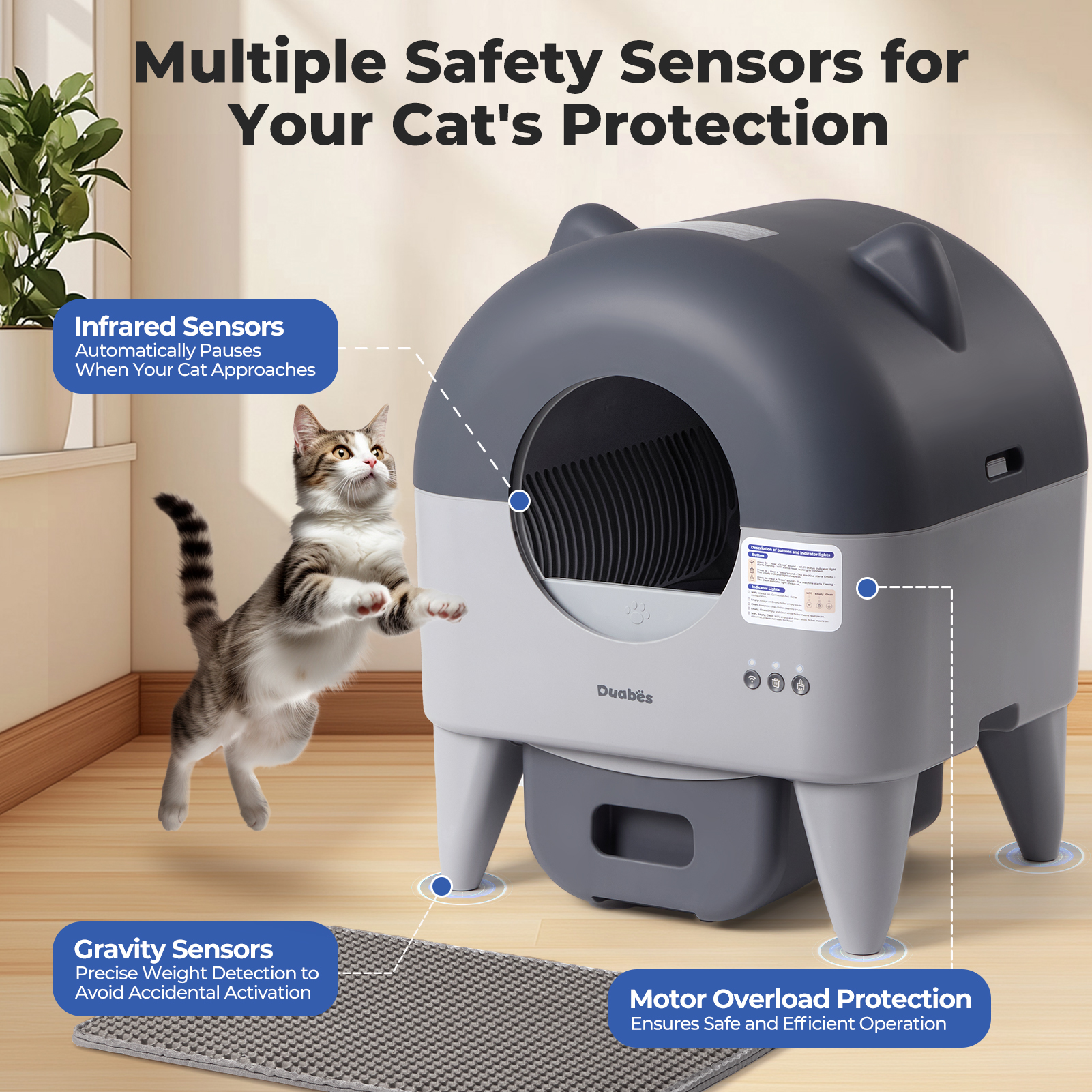 Self Cleaning Cat Litter Box: Extra Large Automatic Litter Box for Multiple Cats, Odor-Free, App-Controlled, Ambient Light Waste Disposal