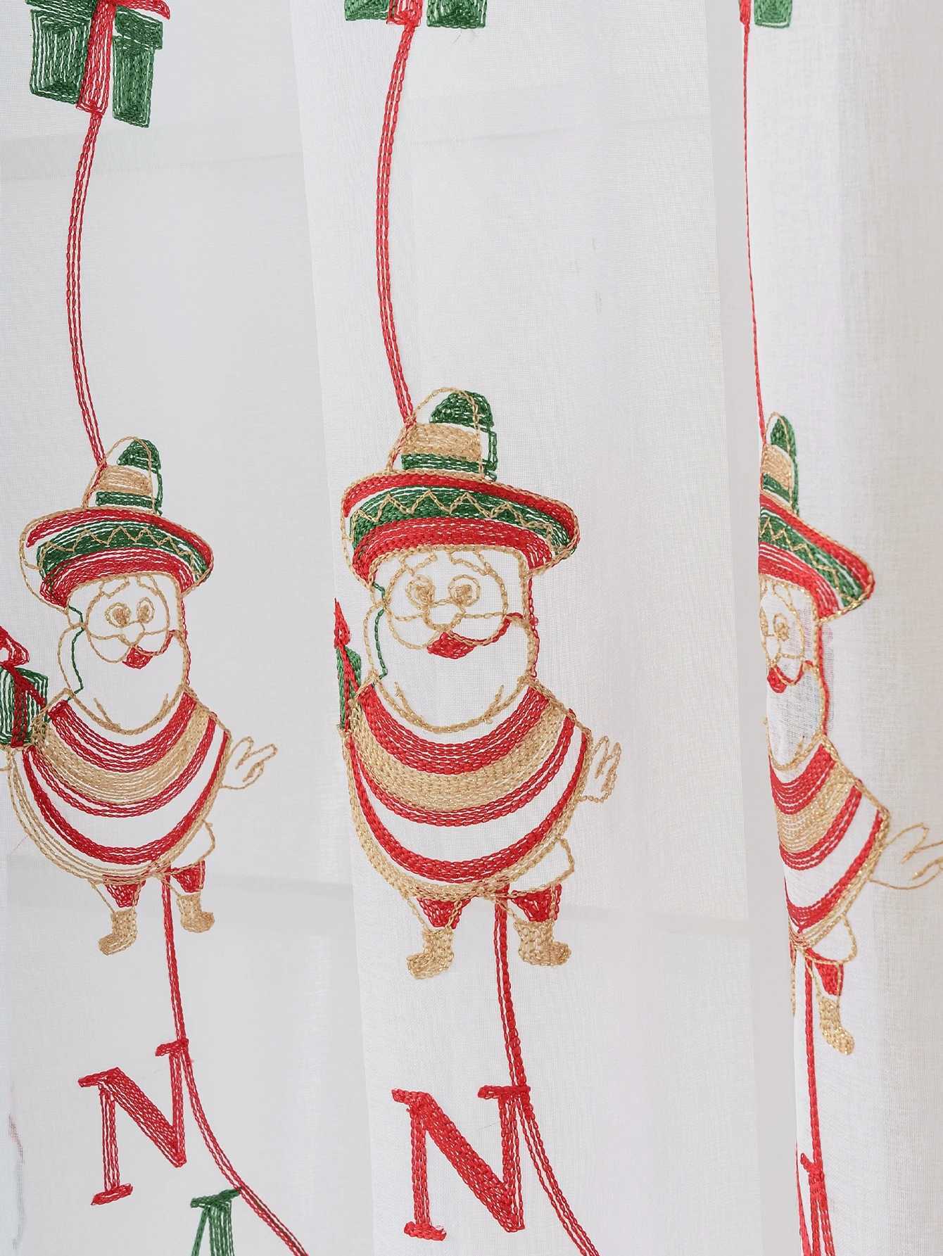 Curtain Christmas 1PC Cartoon Santa Claus Christmas Lace Embroidered Thin Curtain for Bedroom And Living Room Holiday Decorative Window Treatment Y251