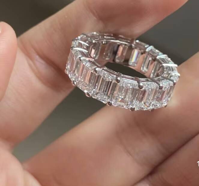 ANSTER PT950 Platinum White Emerald Cut 35mm Shape Lab Diamond 03CT for One Piece DE VS1 Eternity Ring HPHT Ring Tennis Ring