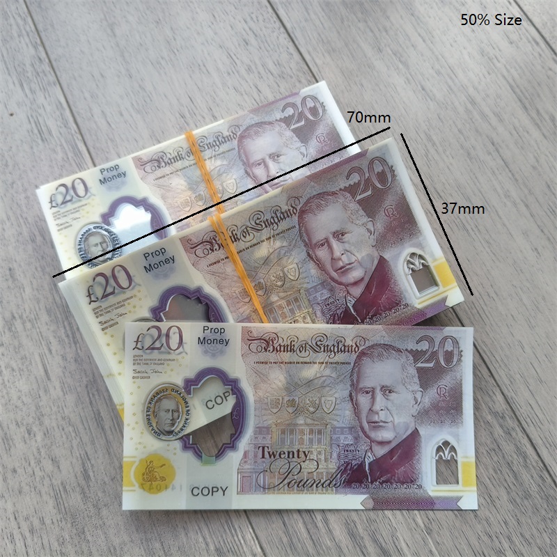 Realistic UK Plastic Copy Money Party Supplies Fake Money 20 50 100 Canadian New Zealand Money Prop Currency Australian Plastic Money 100PCS/Pack 70*37mm 50% Size