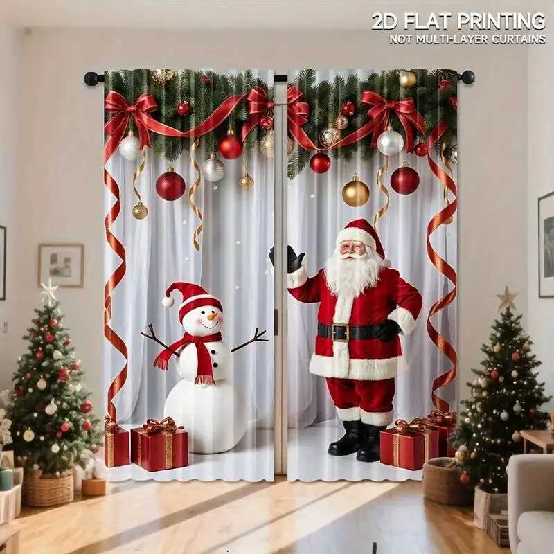 Curtain Christmas Santa Claus curtains pole bag curtains bedroom and living room decorations home decorations Christmas decorations Y251126