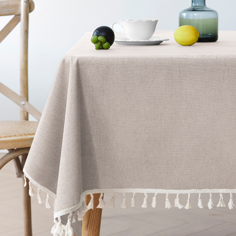 T0430 waterproof and oil-proof tablecloth cotton and linen tassel tablecloth high-grade wash-free solid color restaurant coffee table tablecloth
