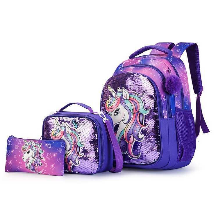 Unicorn Schoolbag - New Design for Girls in Grades 1, 2 and 3 - 3-Set Package - Backpack for Girls to Reduce Weight and Protect Spine - Children'