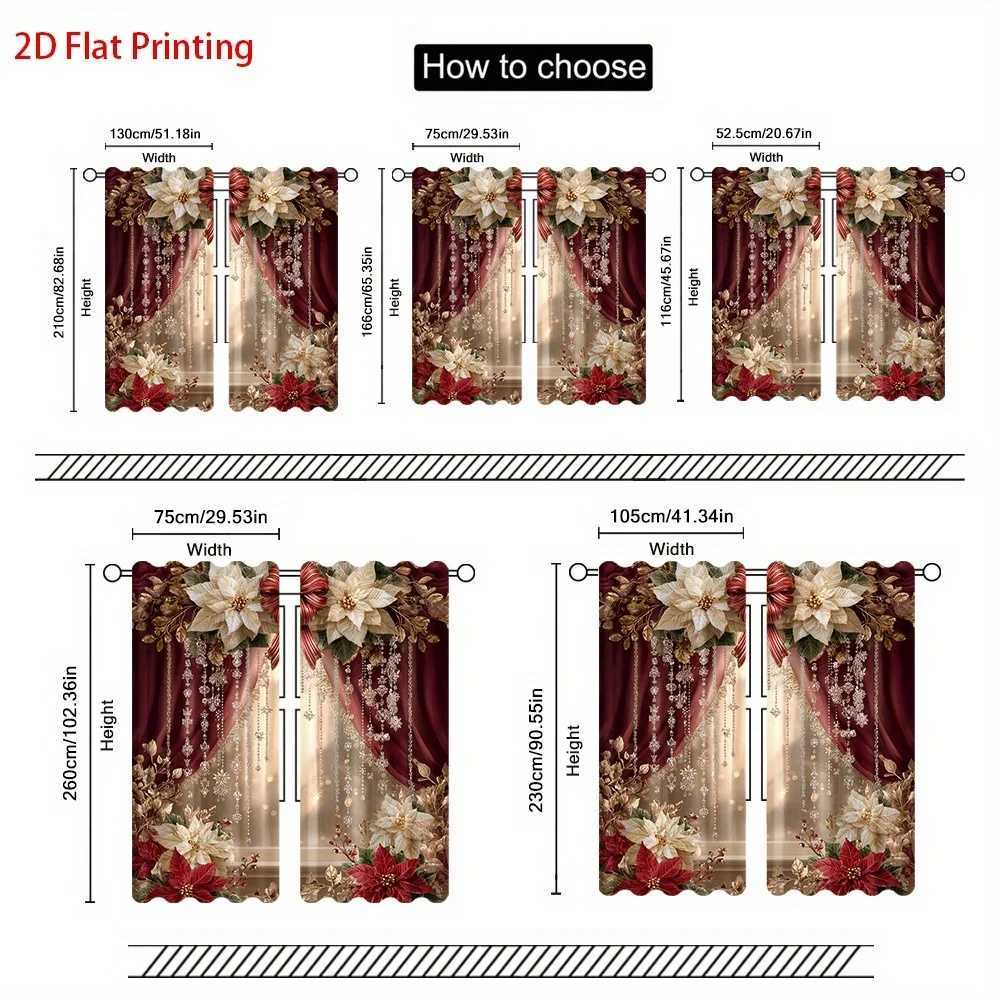 Curtain Christmas 2pcs Elegant Christmas Print Curtains Poinsettia Gold Floral Design for Bedroom Living Room Kitchen Office Y251126