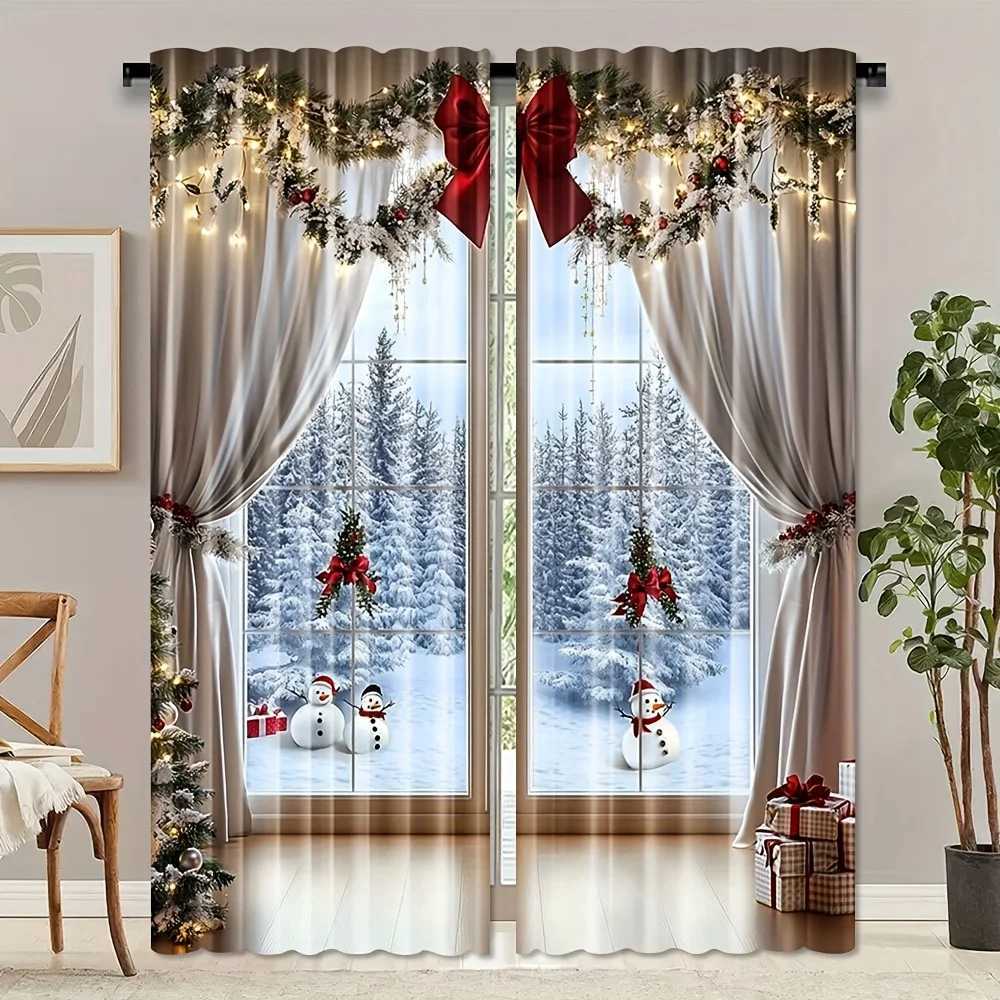 Curtain Christmas 2pcs European-Style Christmas Curtains with Gold Accents for Living Room Study Bedroom Office Home Decor Y251126