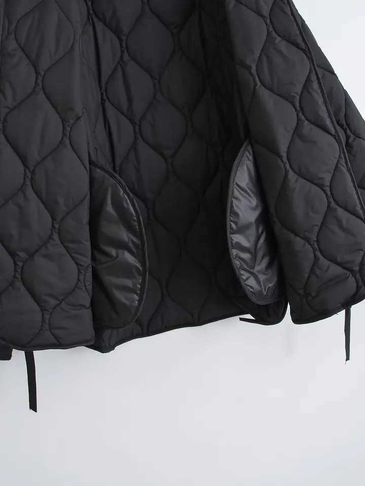 HH Autumn Jacket For Women 2024 New Fashion Bow Lace Up Cropped Coat Long Sleeve Quilted Jacket Woman Solid Casual OuterwearXJ251127