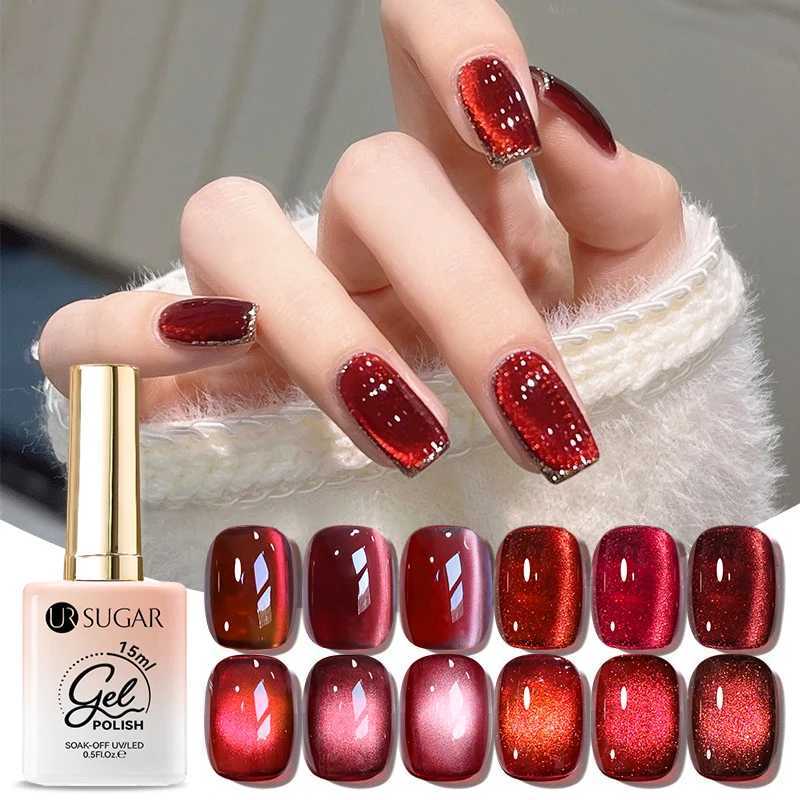 UR SUGAR 15ml 6 Colors Shine Red Winter Christmas Cat Magnetic Gel Nail Polish Sparkling Glitter Semi Permanent Soak Off UV GelT251127