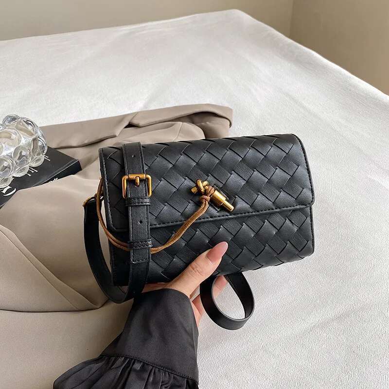 French Elegance Handwoven Bag Textured Crossbody Square Purse