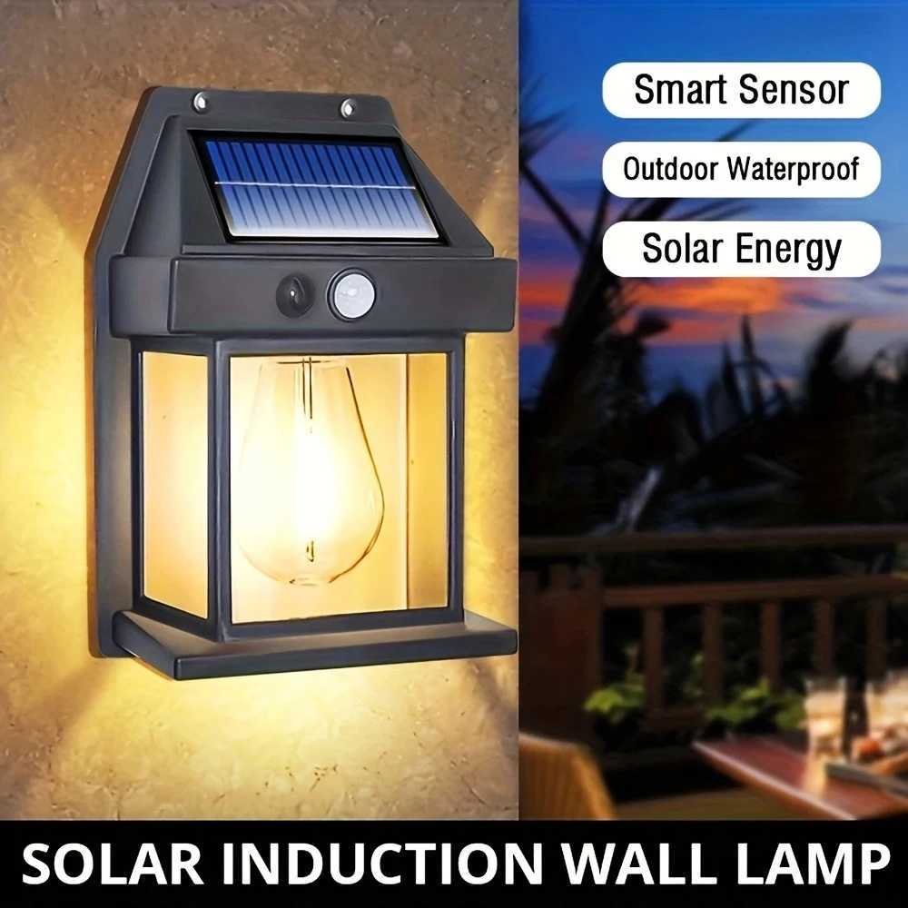 Motion Sensor Solar Tungsten Alloy Night Light Intelligent Wall Light with 3 Lighting Modes Waterproof Courtyard Decoration LigM251127