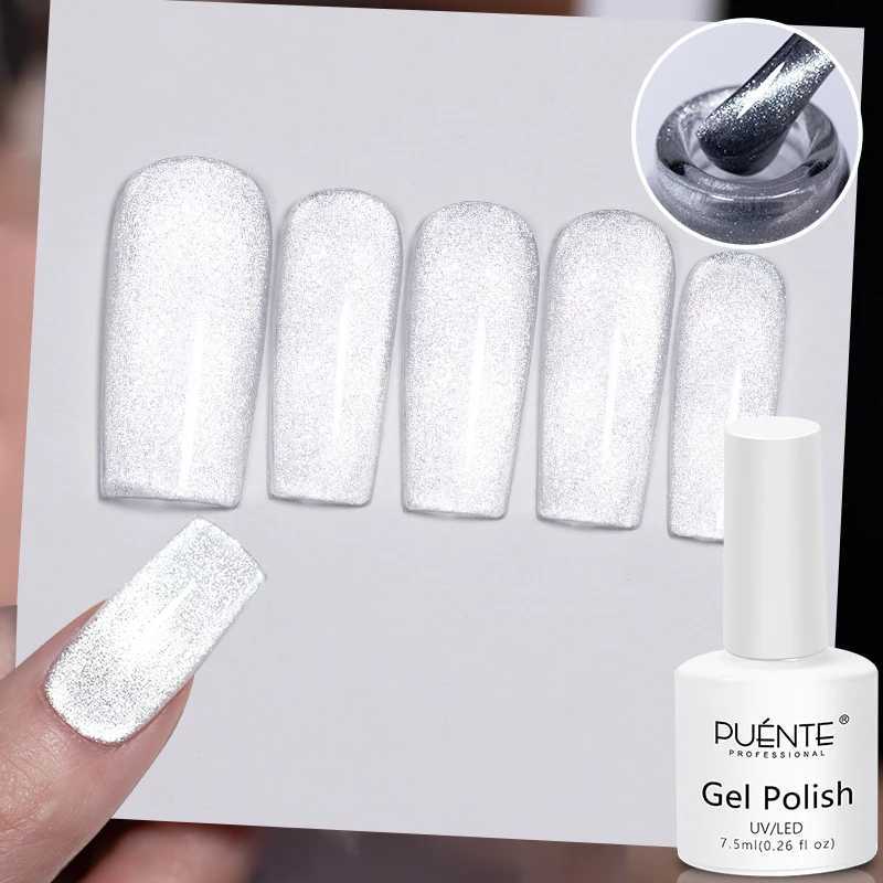 PUENTE 75ML Sparkling White Cat Magnetic Gel Nail Polish Ultra-Bright Cat Eye Soak Off UV Semi-Permanent Nail Varnish ManicureT251127