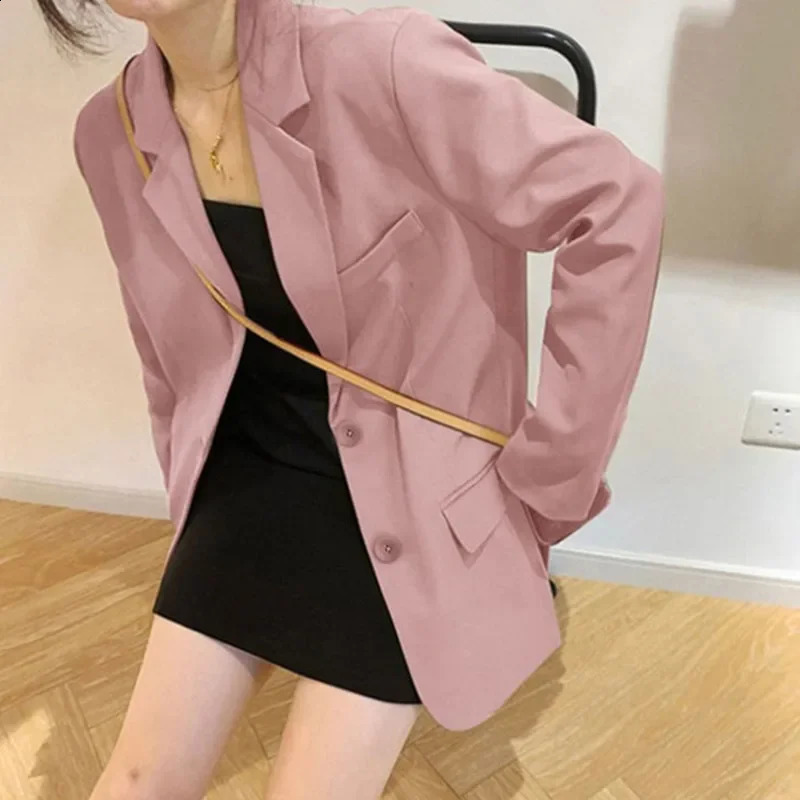 Womens suit jacket autumn Korean version loose pink jacket womens customized collar casual solid womens jacket 250427