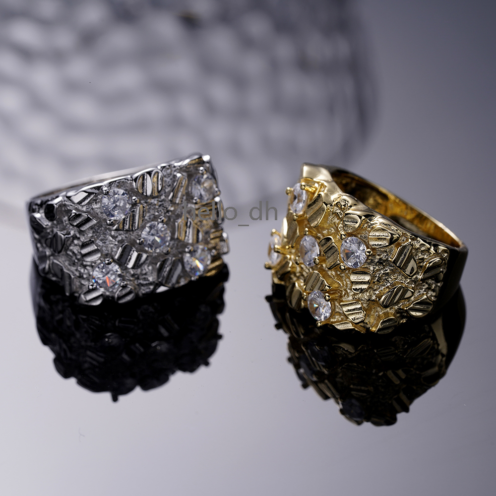 Factory Jewelry Wholesale Cheap Mens Nugget Diamond 10k Gold Brass Rings 14k Gold Plated for Men