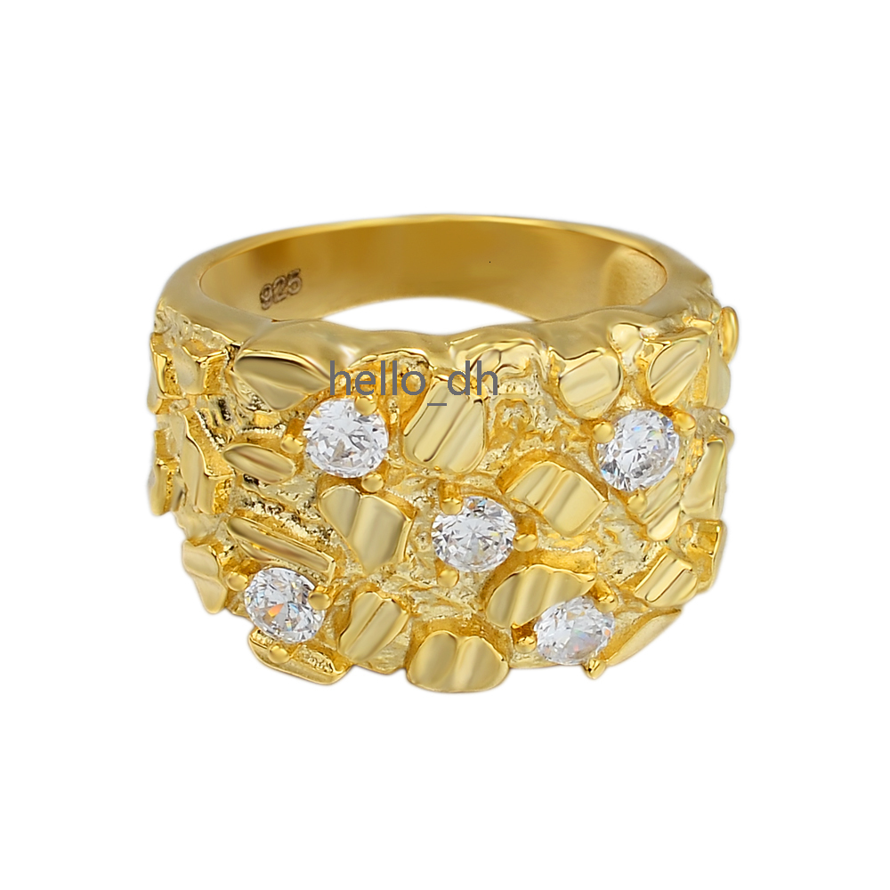 Factory Jewelry Wholesale Cheap Mens Nugget Diamond 10k Gold Brass Rings 14k Gold Plated for Men