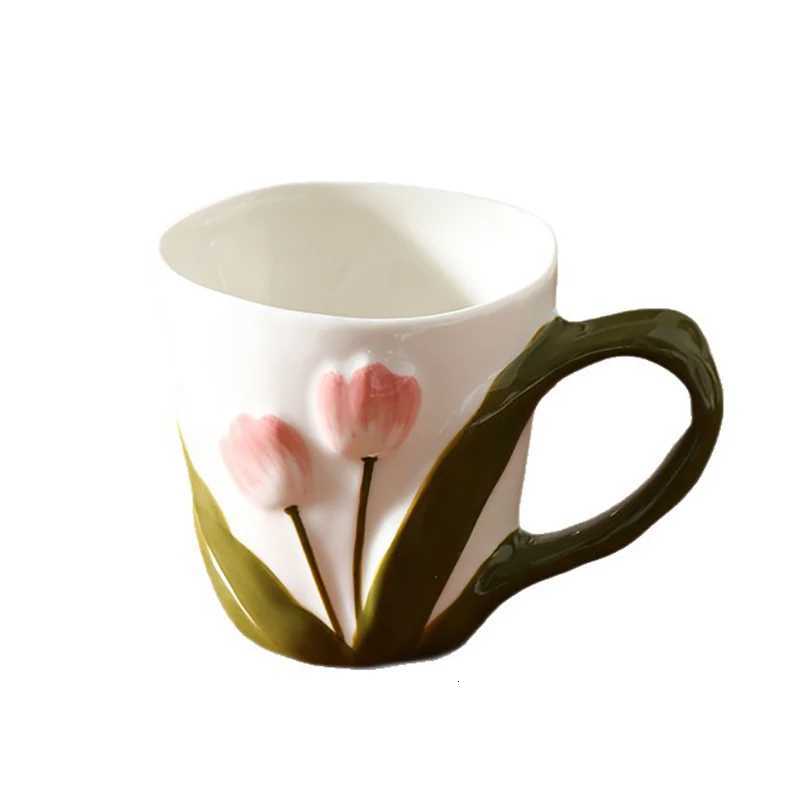 Hand-painted Tulip MUg High Quality Ceramic Cute Water Cup Girl Household Breakfast Milk Cups Kitchen Drinkware C251127