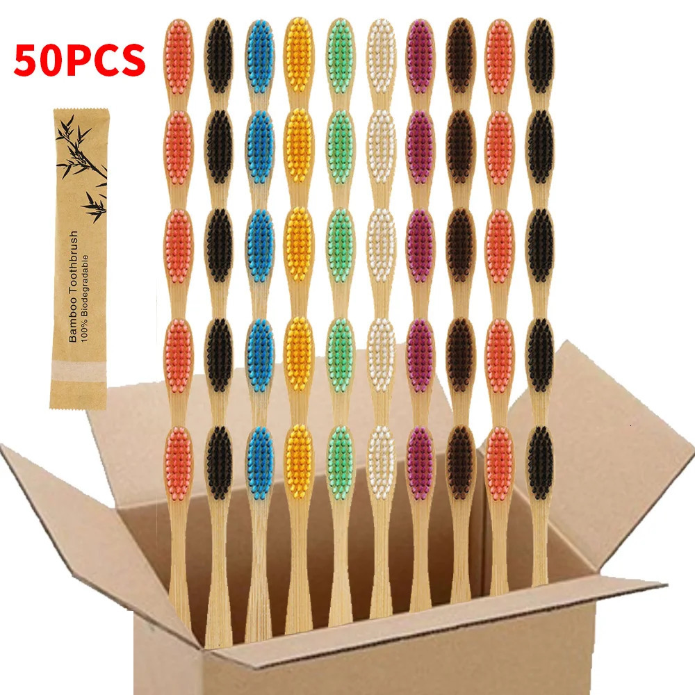 50 disposable bamboo soft bristled toothbrushes - biodegradable and easy to carry - essential for home and outdoor use 251125