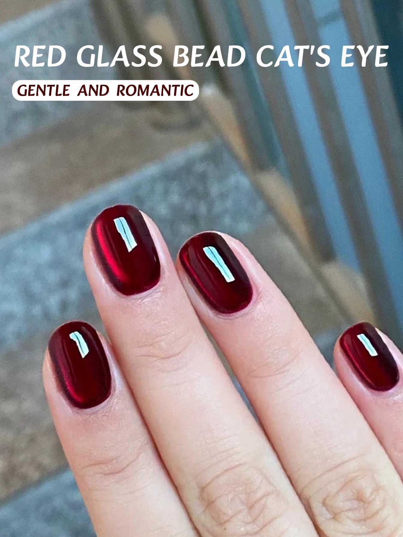 12ML 1-21PCS Red Glass Bead Cat Eye Magnet Gel Nail Polish Summer And Autumn Hot Selling Whitening Red Cat Eye Nail Gel GlueT251127
