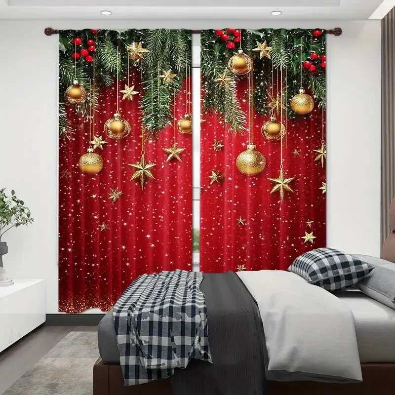 Curtain Christmas 2pcs - Christmas curtains festive red Christmas polyester printed curtains home decoration room decoration Y251126