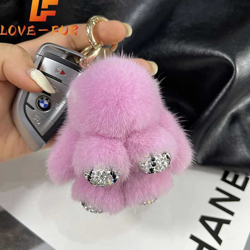 Luxury Big Mink Fur Bunny Fur Pendant Bag Jewelry Key Chain Plush Pendant Trumpet Cute Rabbit Children Animal Cartoon DollT251127