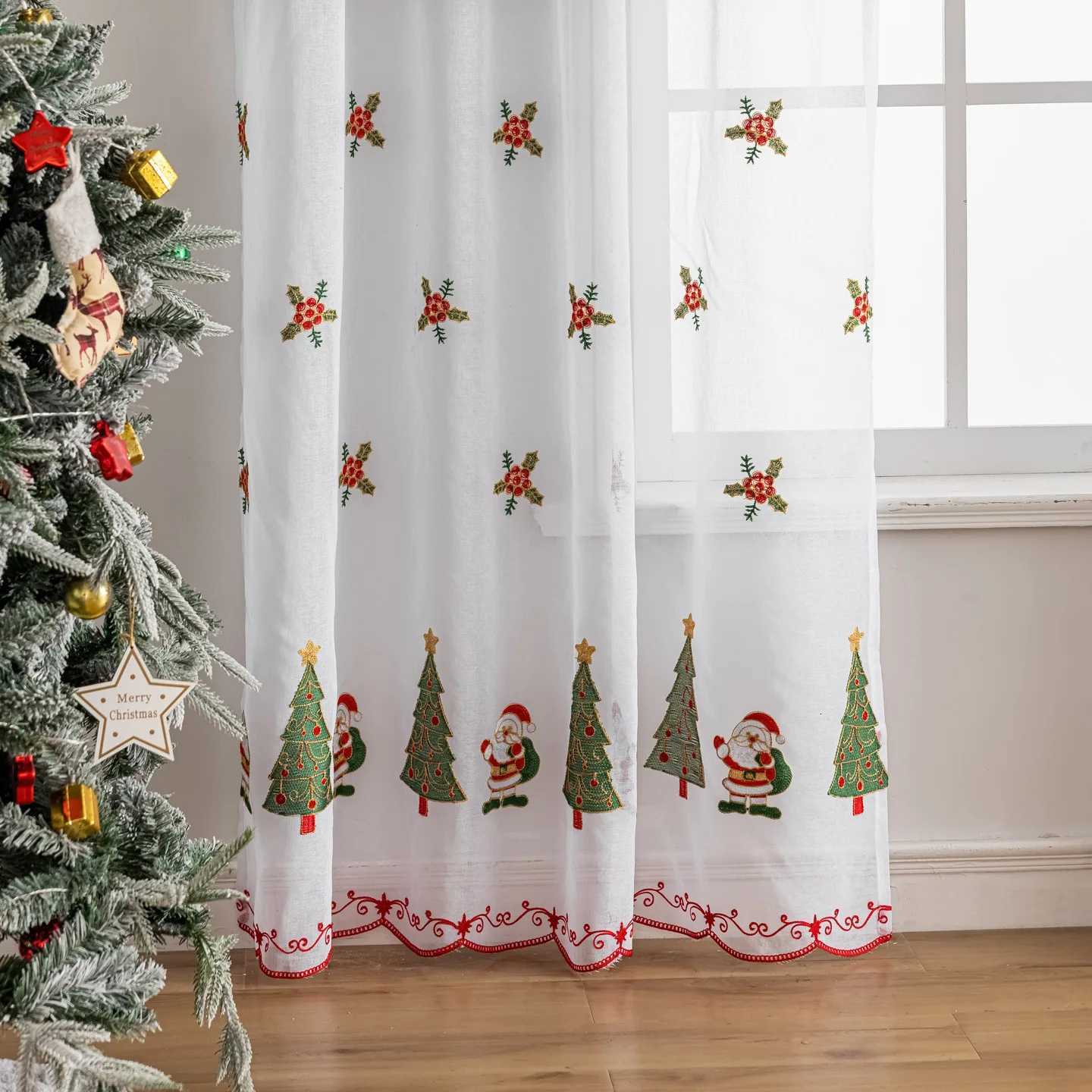 Curtain Christmas Christmas Window Curtains For Living Room Decoration Tulle Lounge Bedroom Sheer Curtains Home Interior White Cover Curtains Y251126