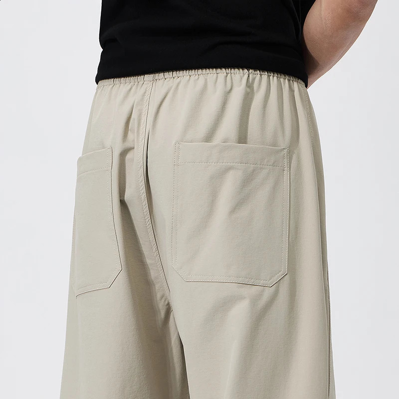summer thin mens casual pants with elastic waist loose straight tube and micro elastic wide legs 250427