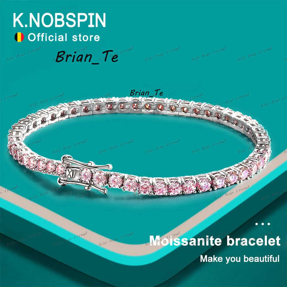 K.NOBSPIN Pink Moissanite Bracelet Lab Grown Diamond s925 Sterling Silver Prom Party Fine Jewelry with GRA Bracelets for Women