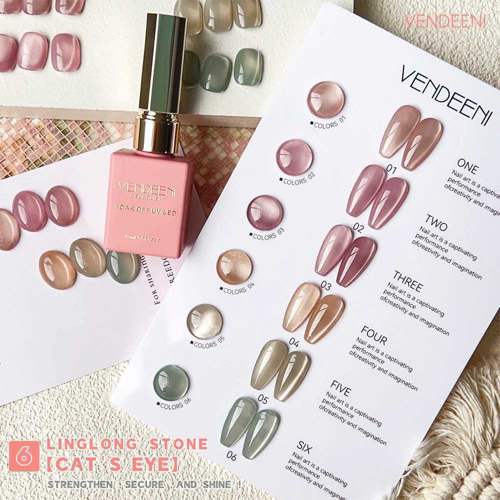 Vendeeni 6 Colors Magnetic Cat Eye Gel Nail Polish Set Pink UV LED Soak Off Gel Varnish Crystal Cat Eye Gel Lacquer With DisplayT251127
