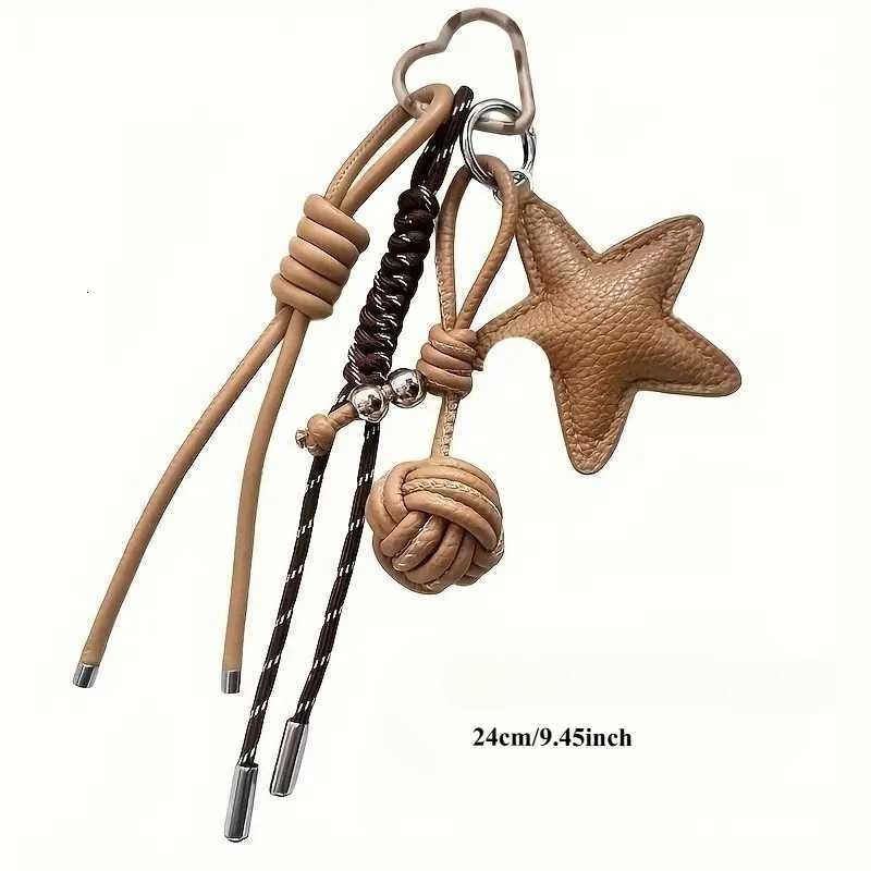 1pc Star Faux Leather Handmade DIY Rope KeychainHigh-End Style Bag Charm with Star Pendant Anti-Loss Faux Leather AccessoryT251127