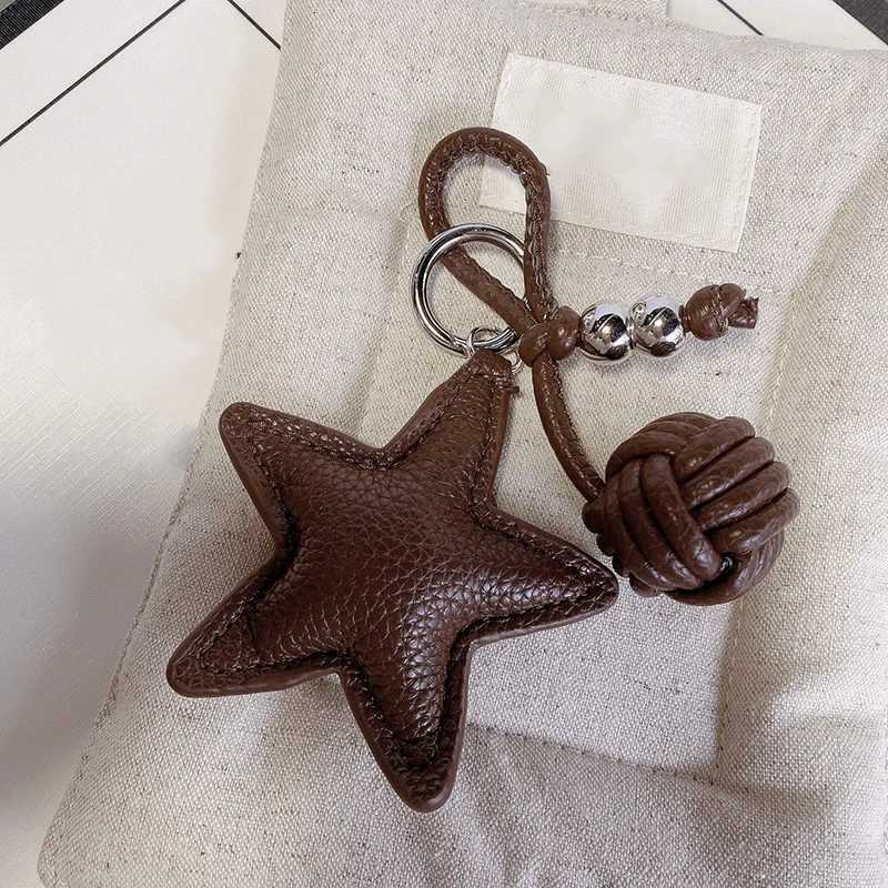 Leather Star Keychain Pentagram Car Keyring with Woven Leather Rope Ball Pendant Creative Bag Pendant Decoration for WomenT251127