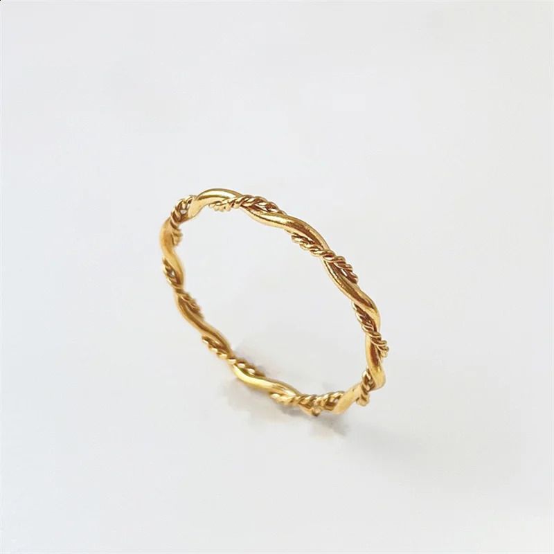 2mm Minimalist Stainless Steel Knuckle Rope Twist Chain Ring for Women Girls Gold Plated Braided Ring Waterproof Jewelry 250427