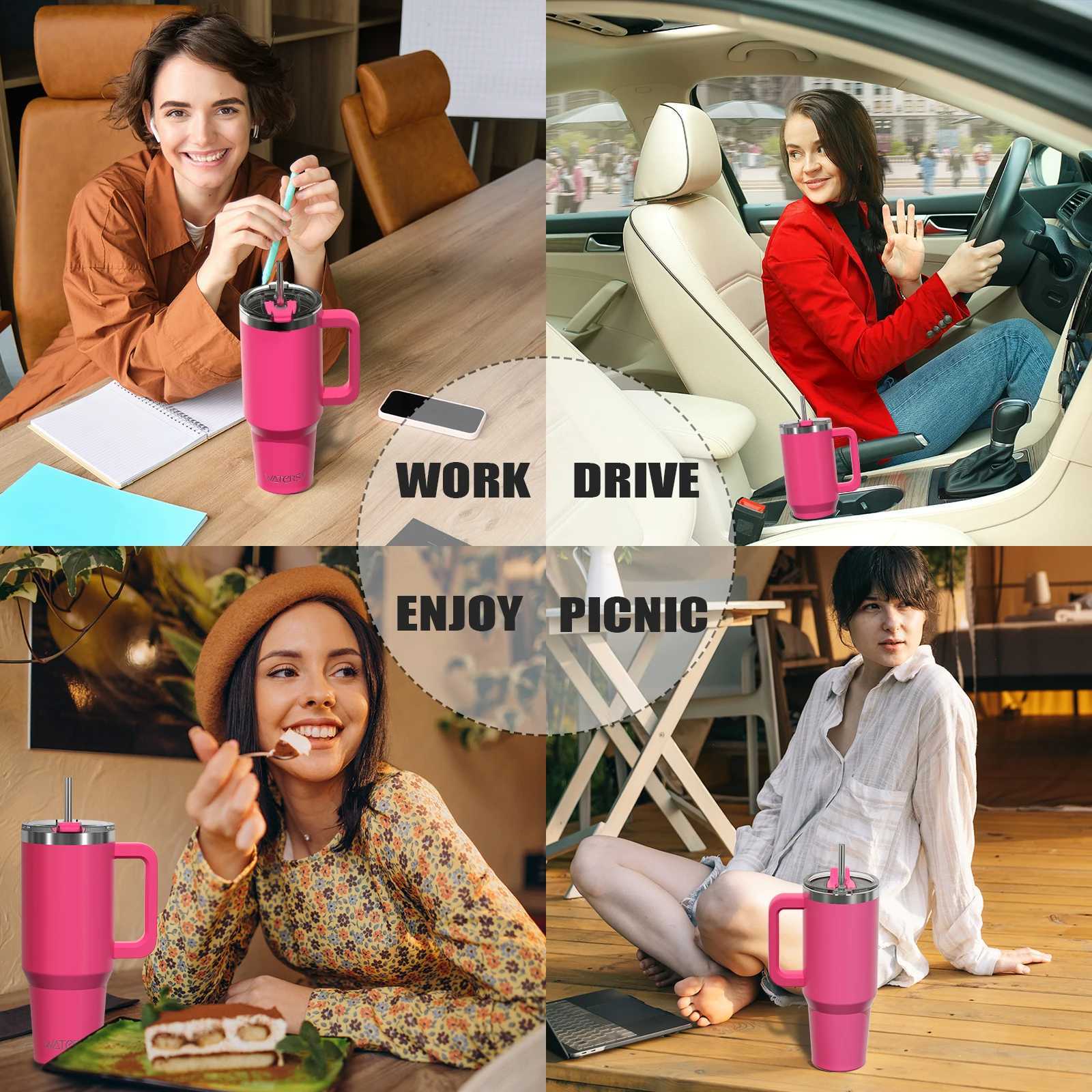 591ml Stainless Steel Insulated Cup 20oz Tumbler with Handle Straw Keep Cold and Hot Thermal Portable Car Travel Mug L251127 W260226