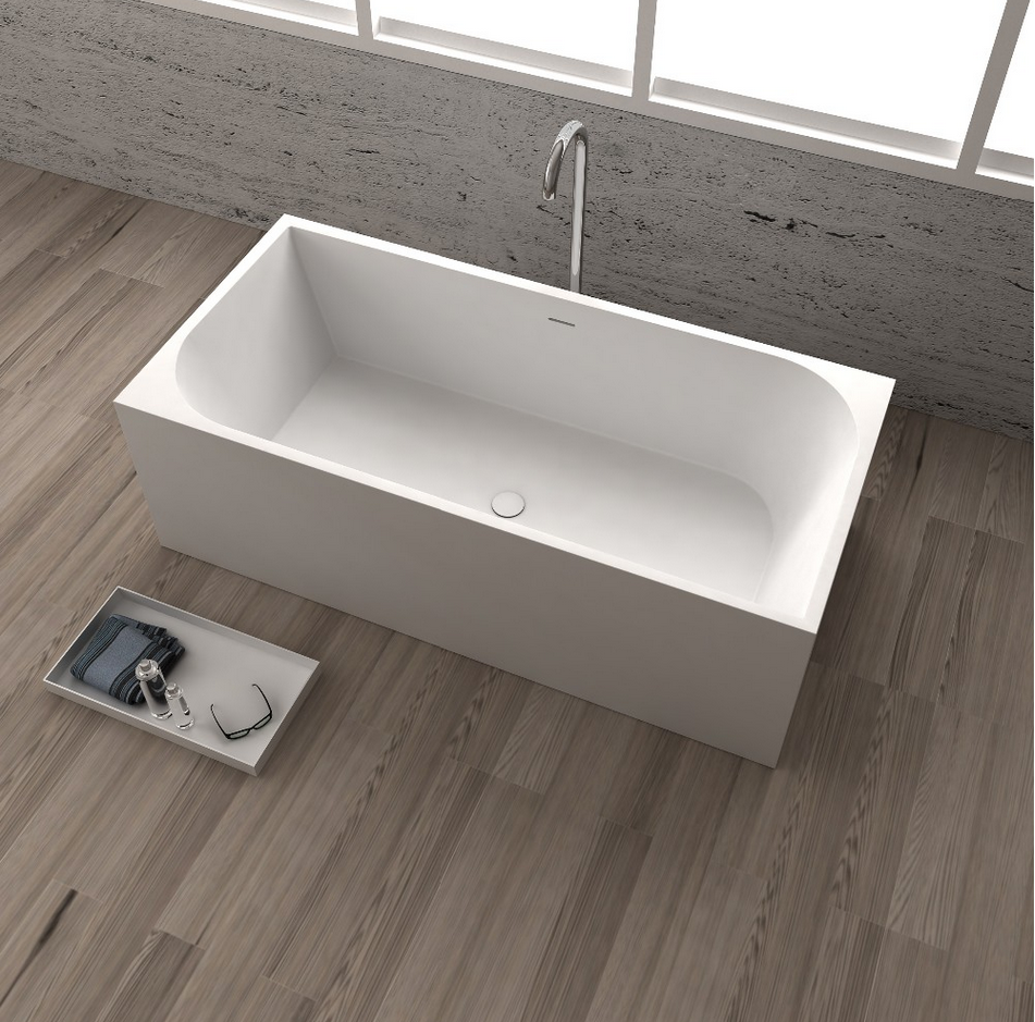 1700x750x580mm Cube Design Solid Surface Stone Bathtub Seamless Structure Freestanding Pure Acrylic TUB 65110