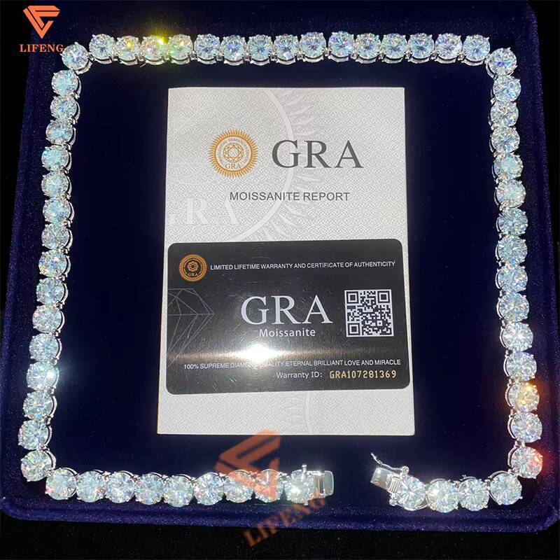 Fine Jewelry Hip Hop White Gold 925 Sterling Silver VVS Moissanite Diamond Cluster Tennis Chain Bracelet Necklace for Men Women