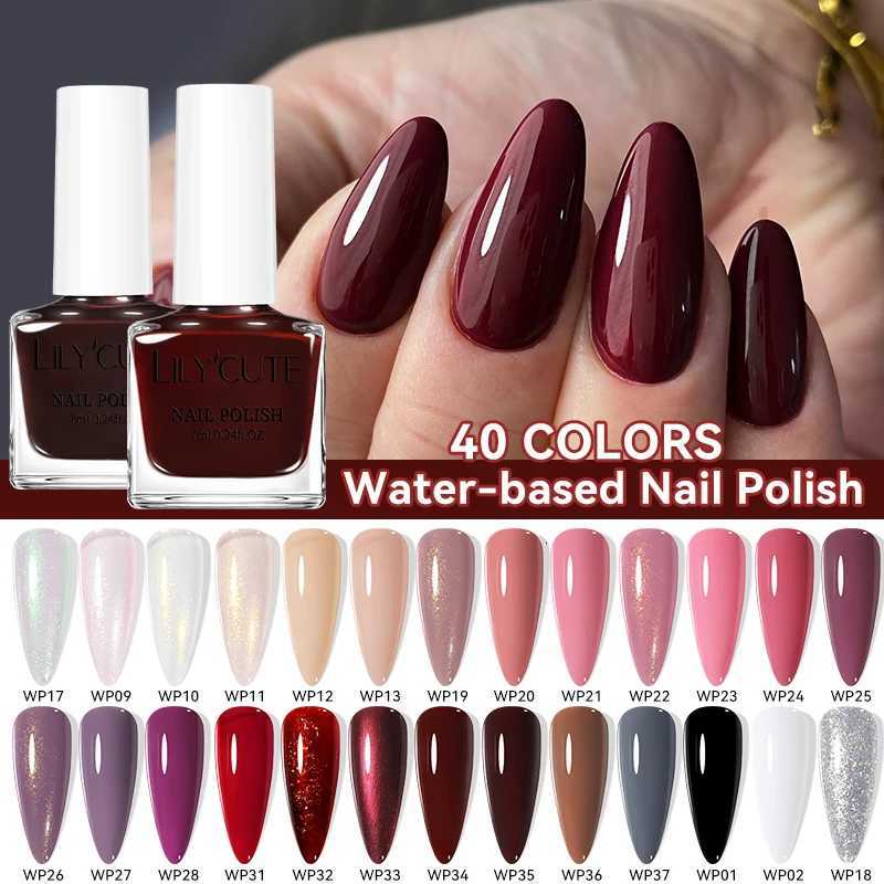 LILYCUTE 7ml Dark Red Nail Polish Water-based Colorful Glitter Sequins Air Dry No Need Cure Nail Art Supplies Gorgeous ColorT251127