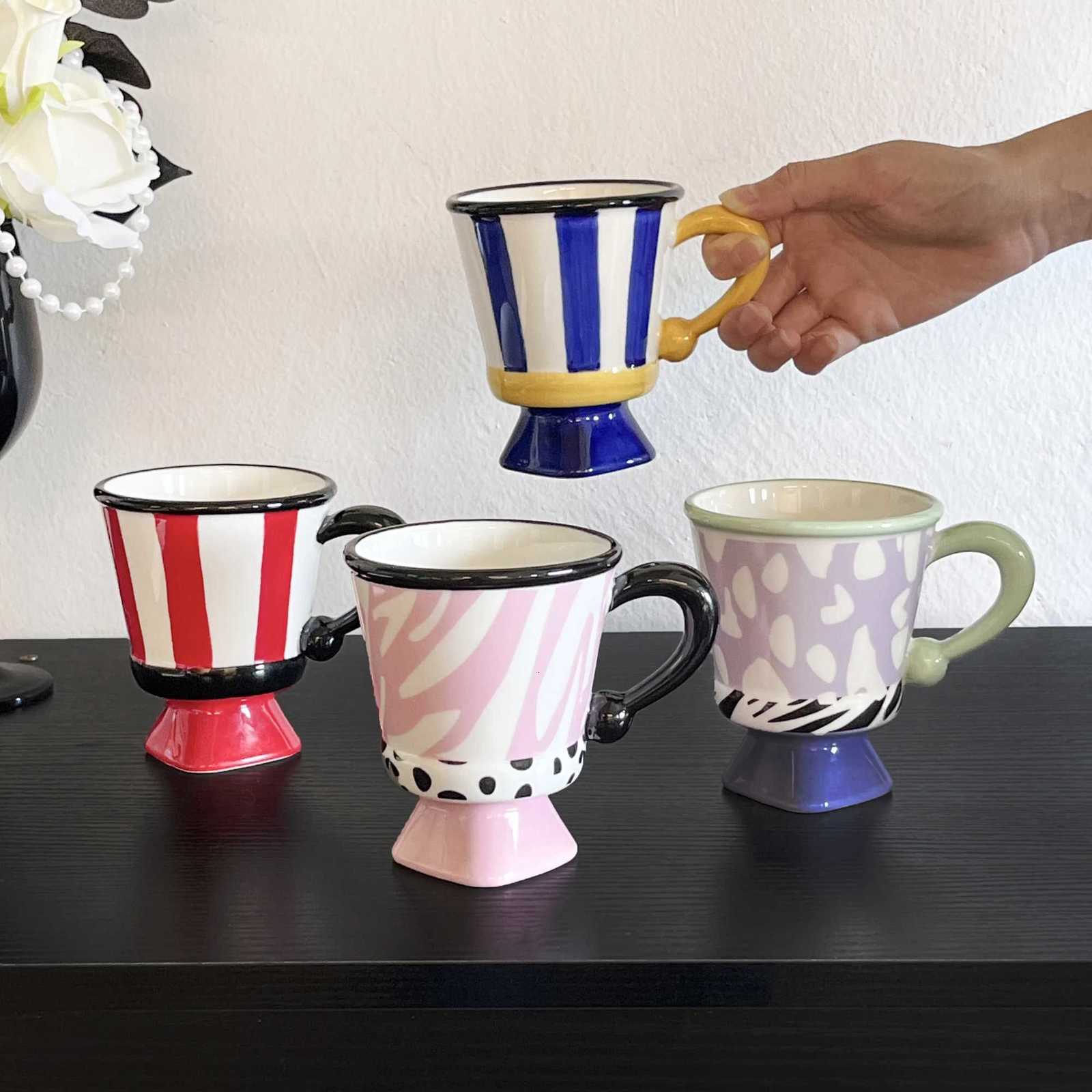 250ml Striped Ceramic Mug Home Office Drinking Cups Creative High Coffee Milk Mugs Personality Splicing Color Pattern Couple Cup C251127