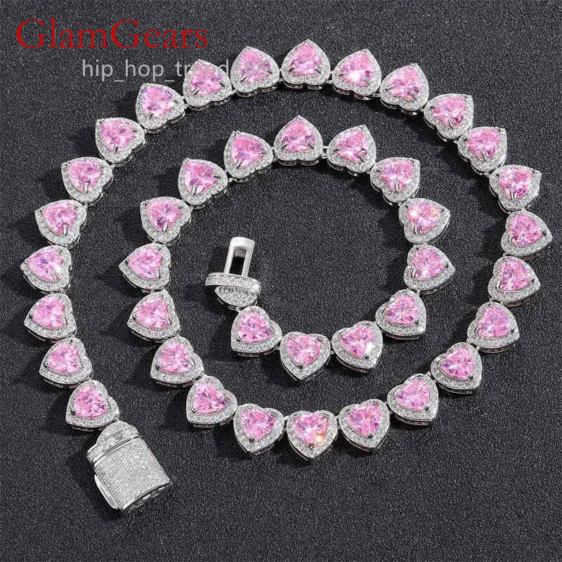 10MM Iced Out heart shaped 5A+moissanite Necklace Tennis HipHop Rock Jewelry Gold Plated Cuban Link Chain