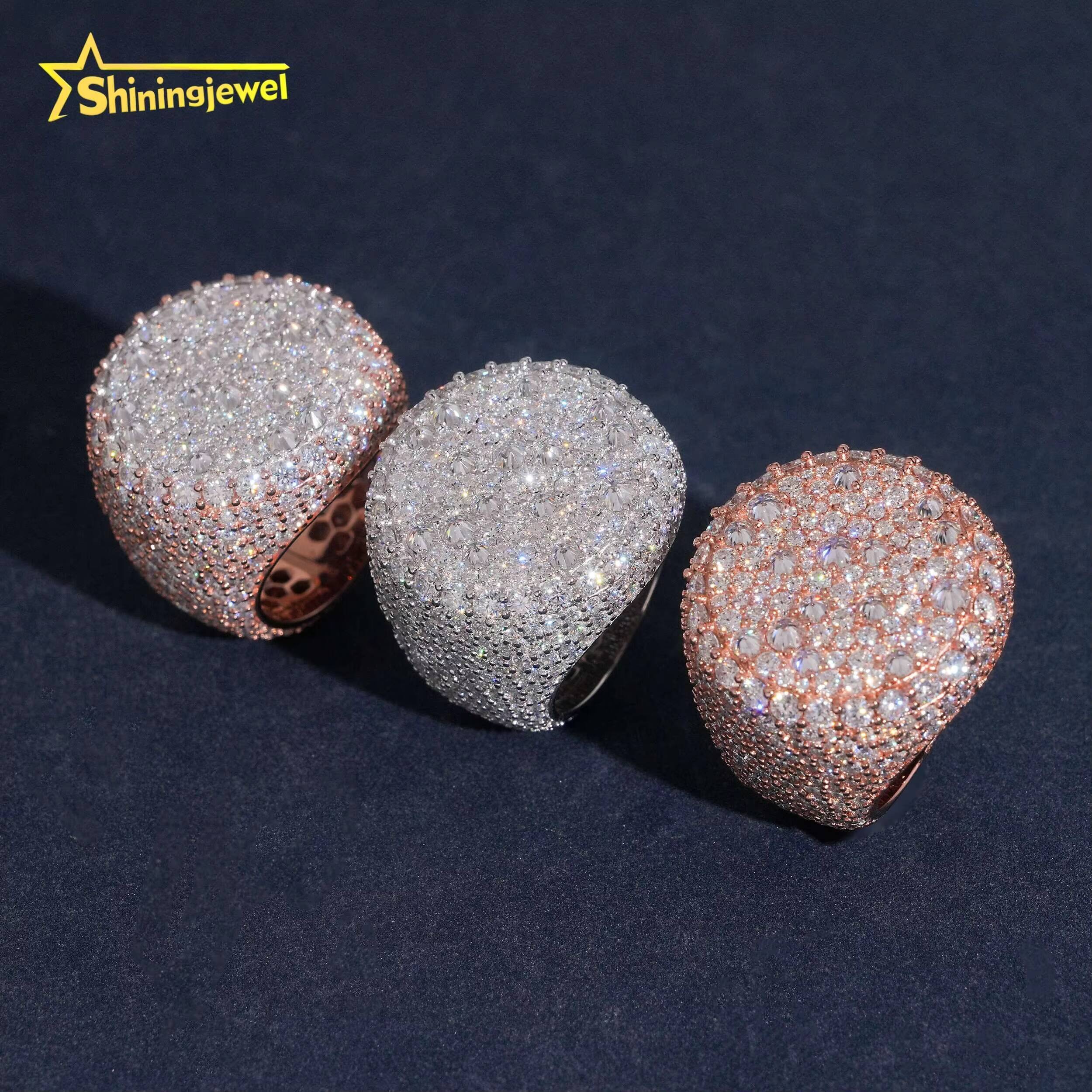 New Arrival Reverse Setting Moissanite Diamond Hip Hop Ring Iced Out Ring 925 Silver Moissanite Ring for Men