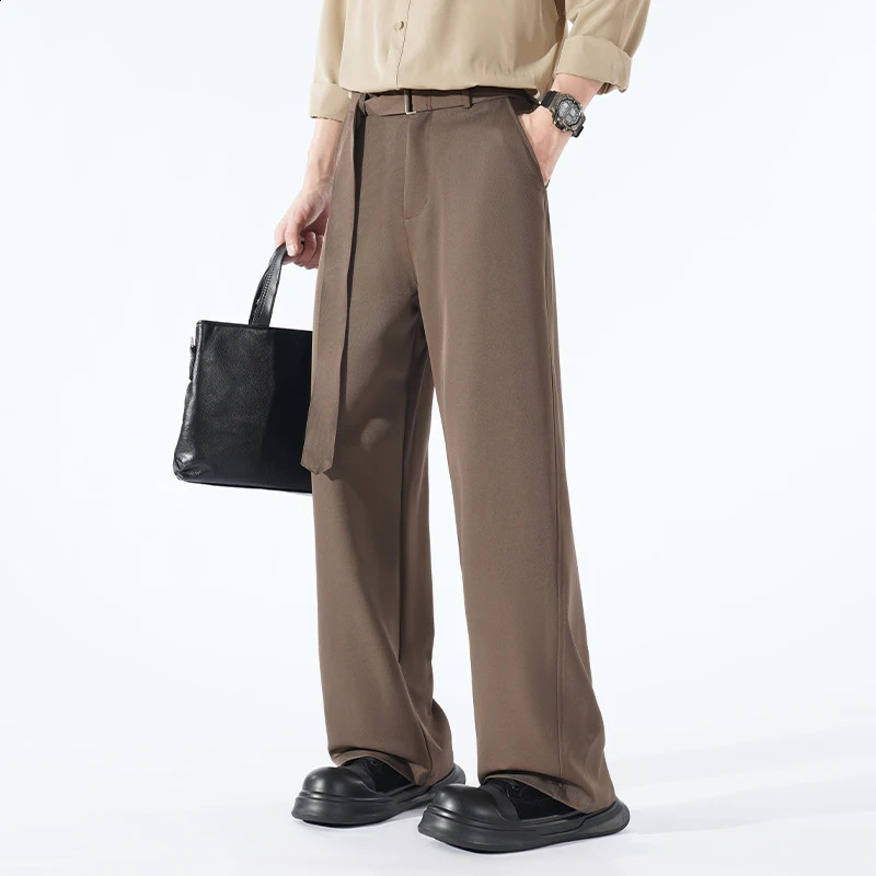 Spring/Summer Mens Casual Pants Hong Kong Style Loose Japanese Wide Leg Pants Male and Female Models Belt Wide Leg Pants 250427