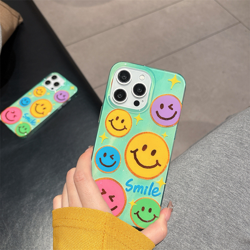 Colorful Smiley Face Phone Case Compatible with iPhone 16/15 Pro Max Designer New Ins Style Niche Protective Case