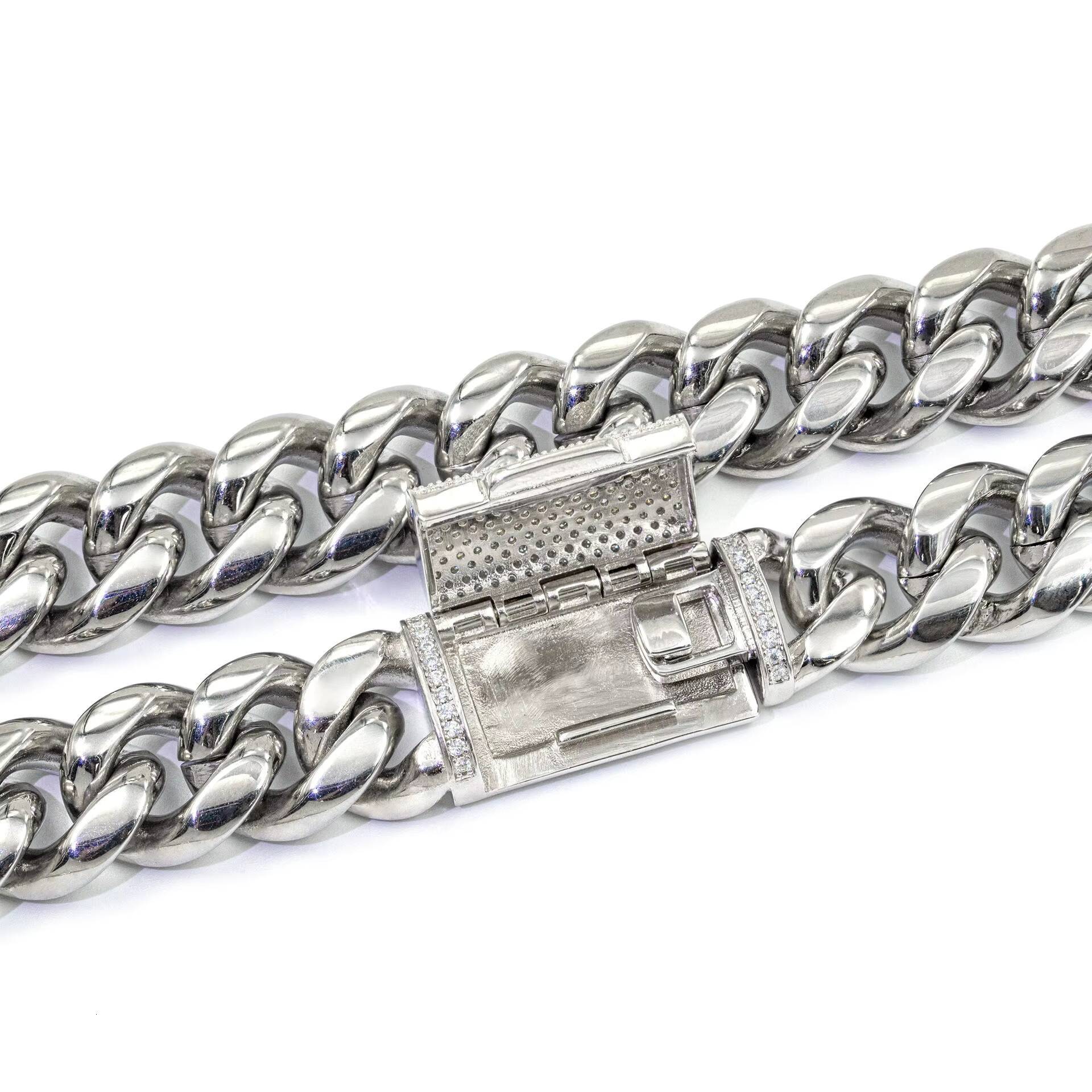 18mm 925 Solid Silver Hip Hop Jewelry Iced Out Moissanite Diamond Mosaic Setting Cuban Link Chain