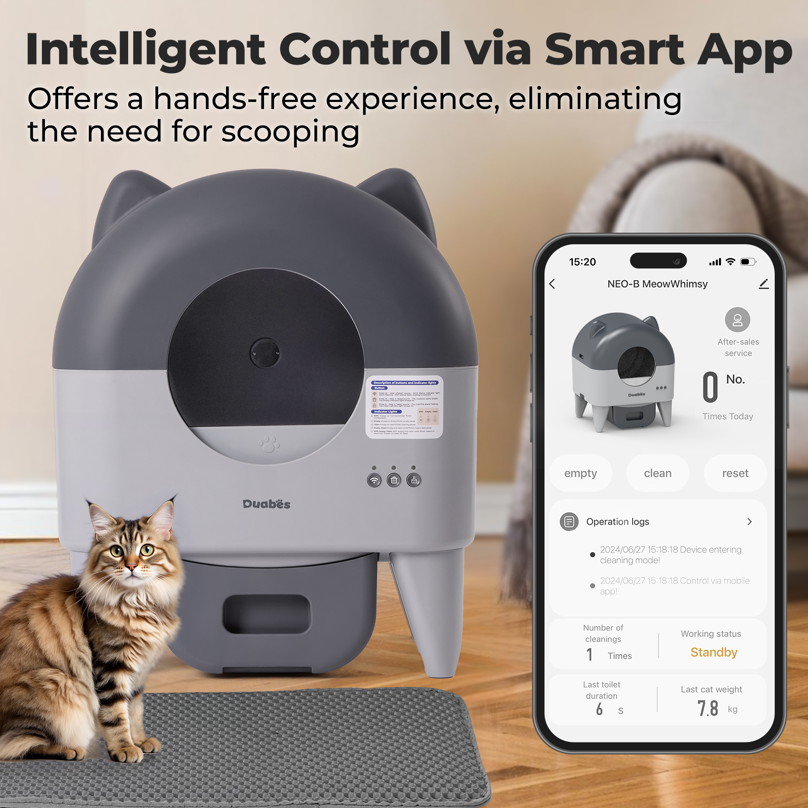 Self Cleaning Cat Litter Box: Extra Large Automatic Litter Box for Multiple Cats, Odor-Free, App-Controlled, Ambient Light Waste Disposal