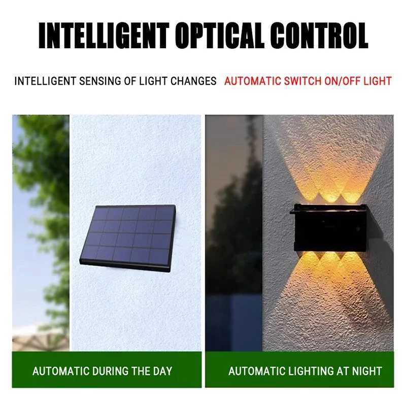 LED Solar Wall Lamp Outdoor Rainproof Water Garden Courtyard Intelligent Light Control Lamp Outdoor Lighting Wall Washing LampM251127