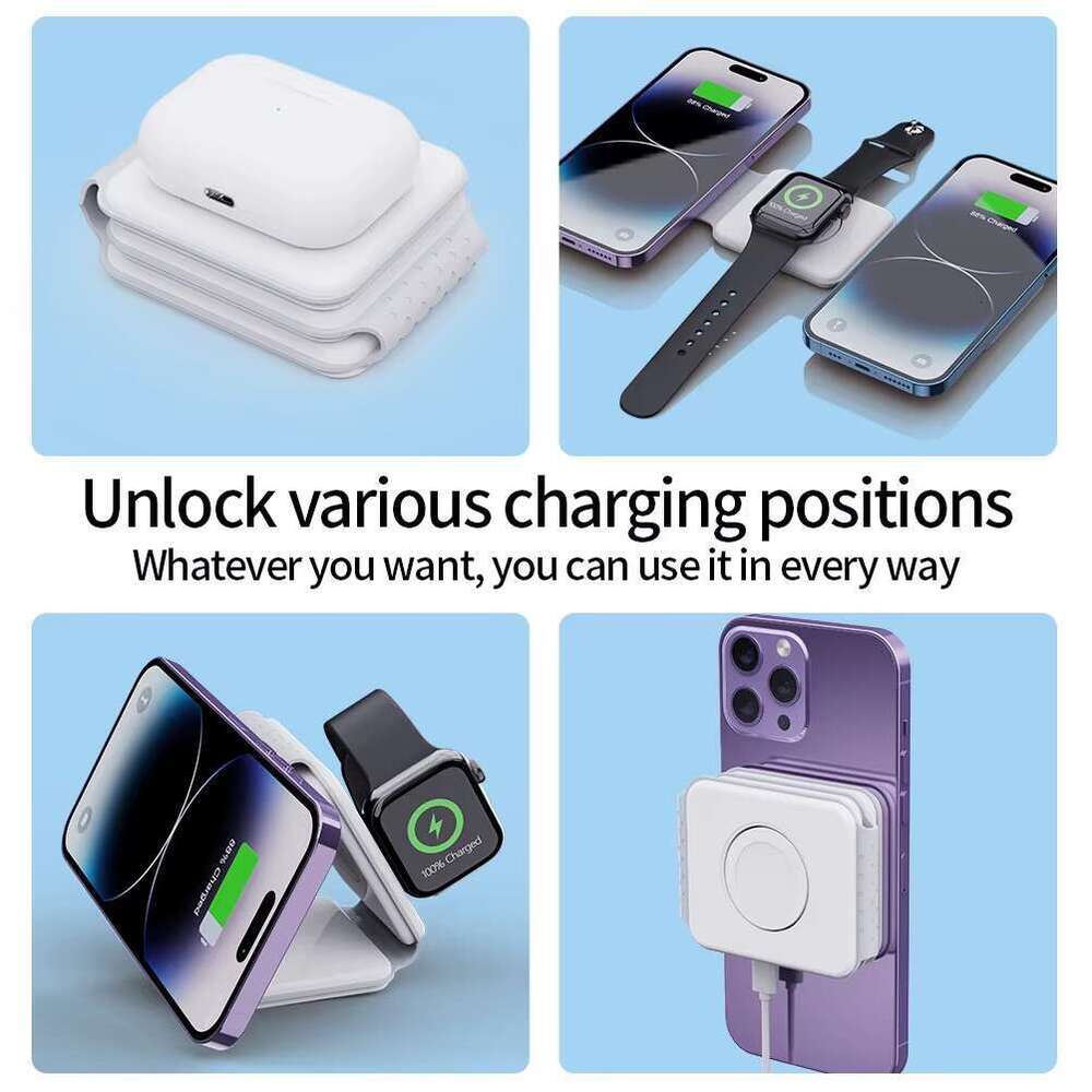 Wireless charger fast three in one 15W multi device magnetic charging compatible with Apple The base bracket is a foldable charging pad