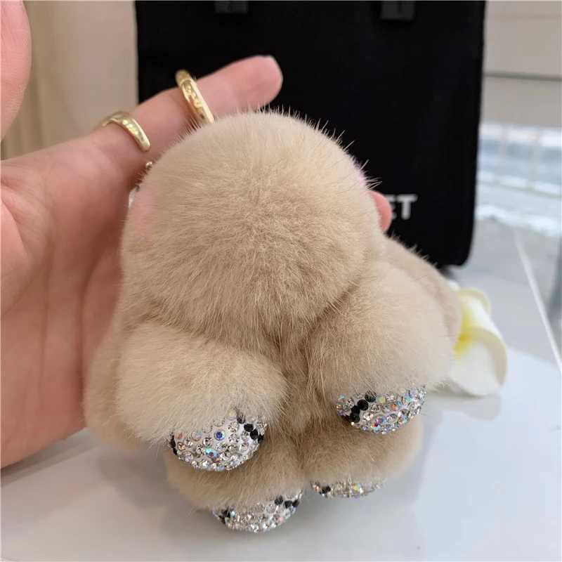 Luxury Big Mink Fur Bunny Fur Pendant Bag Jewelry Key Chain Plush Pendant Trumpet Cute Rabbit Children Animal Cartoon DollT251127