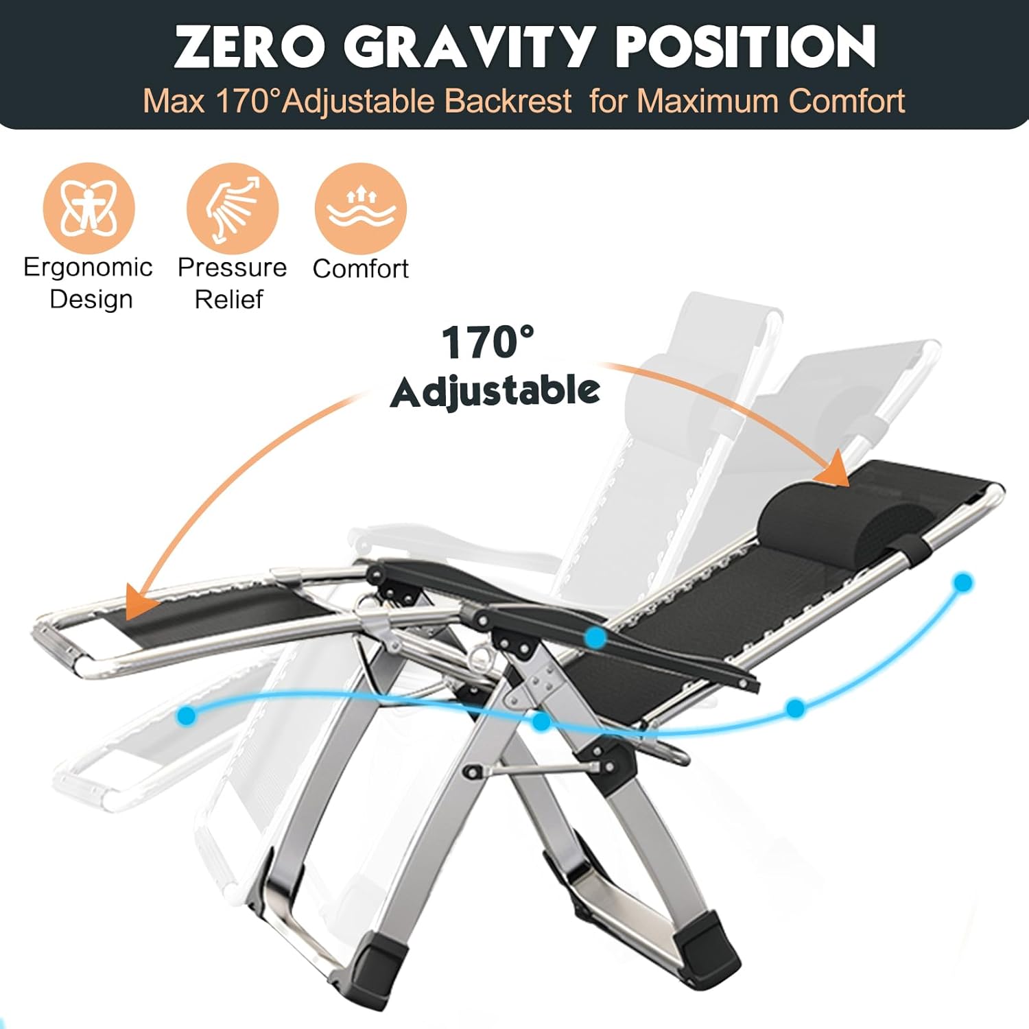 Zero Gravity Chair Oversize, Outdoor Padded Lounge Chair with Side Table, Zero Gravity Recliner Chair, Outdoor Reclining Chair, Sturdy & Comfortable,O