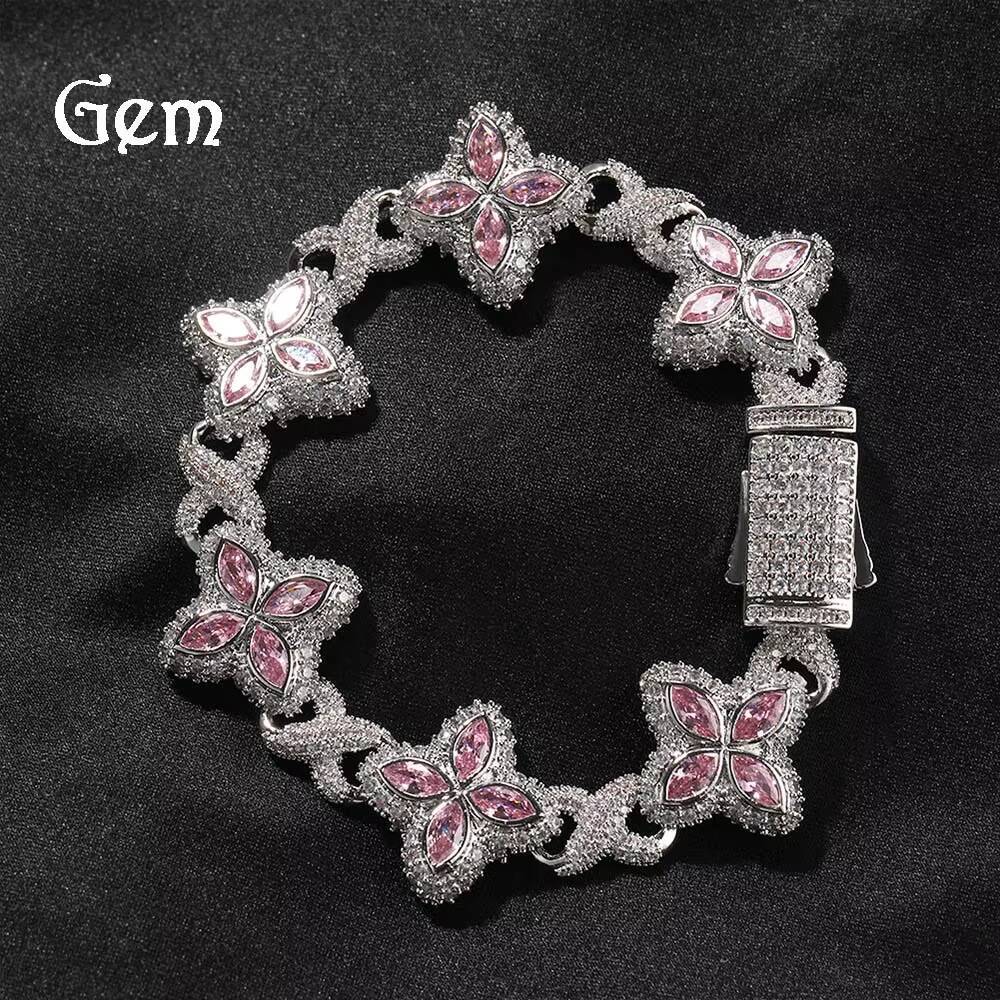 8mm Rose Gold Clover Bracelets with Iced-Out CZ Diamond Flower Chain Multi-Color Zircon for Wedding or Party Gift