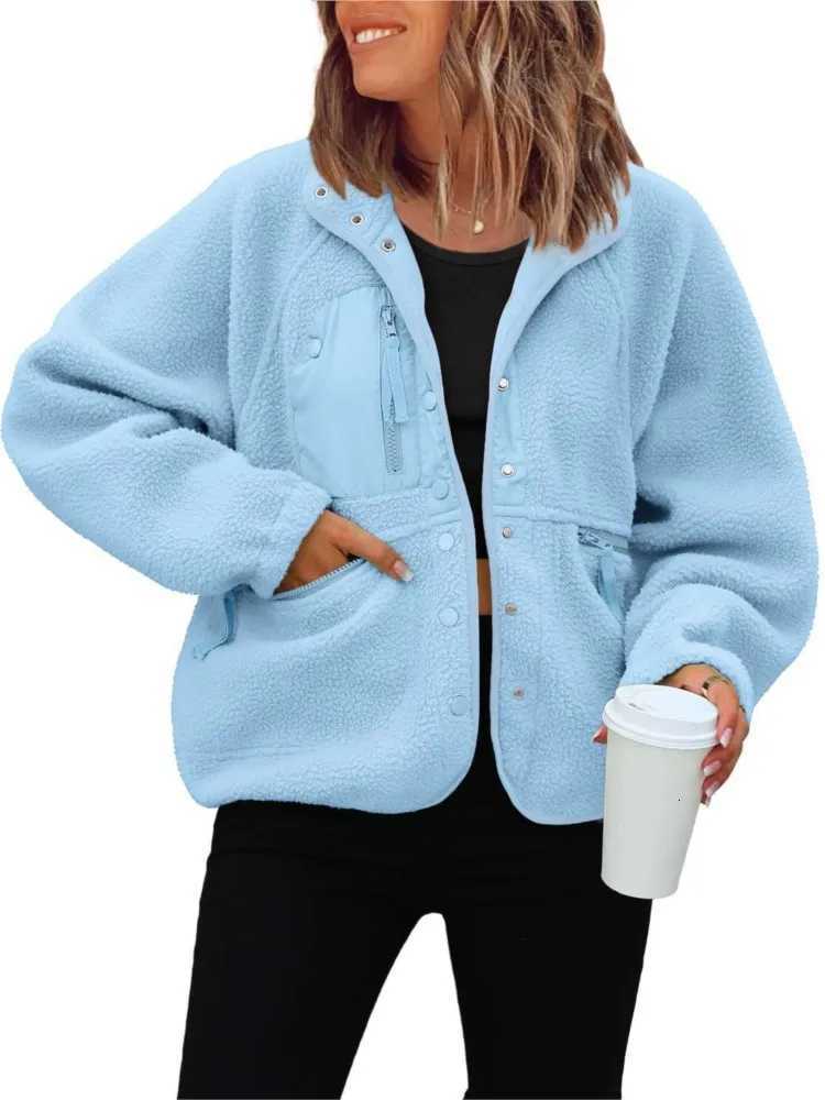 New Womens Polar Fleece Jacket Coats 2025 Autumn Winter Casual Long Sleeve Loose Coats For Woman Single Breasted Stand JacketsXJ251127