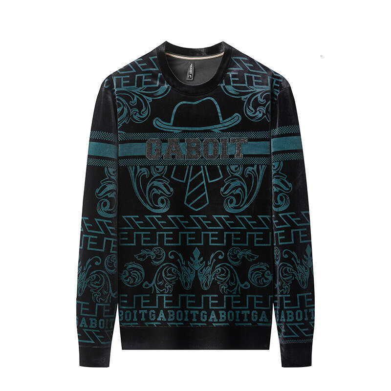 Trendy Brand Light Luxury Velvet Sweatshirt Slim Fit Jacquard Autumn New Men's Long Sleeve T-Shirt Casual Base Shirt