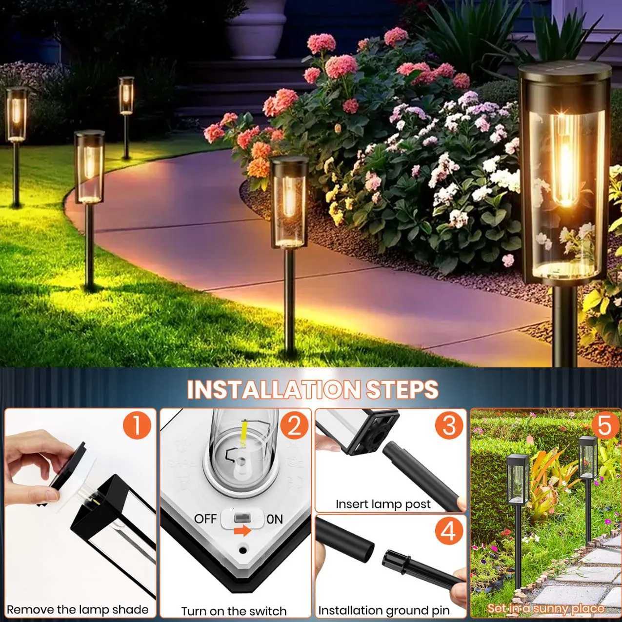 2-8PCS Solar Outdoor Tungsten Filament Waterproof Ground Plug Lawn Courtyard Lamp Landscape Lighting Garden Villa Rural DecorM251127