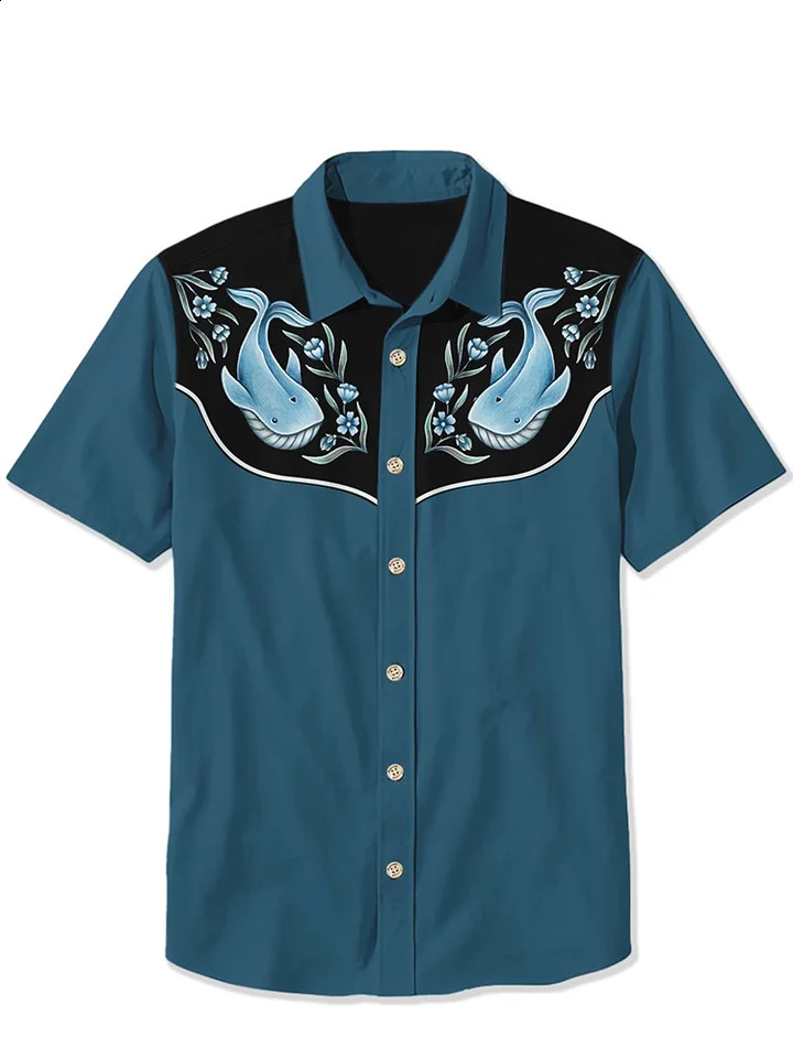 Mens Western Cowboy Style Short Sleeve Shirt Comfortable and Breathable Summer Art Button High Quality 250422