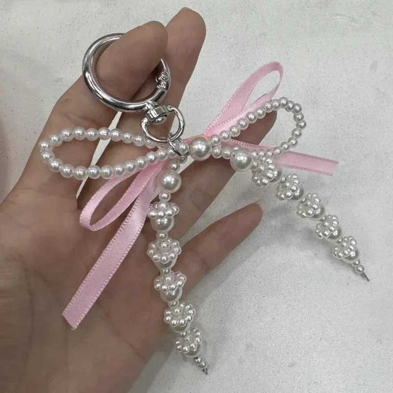 2025 New Korean Fashion Sweet Pearl Bow Keychain Phone Pendant Keyring Y2K Ins Aesthetic Holder for Girl Bag Pendant AccessoriesT251127